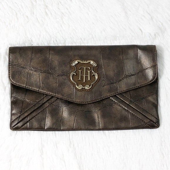 Tommy Hilfiger Crocodile-Embossed Envelope Clutch - Picture 1 of 7